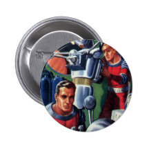 Vintage Science Fiction Astronauts with a Robot Pinback Buttons