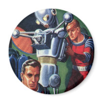 Vintage Science Fiction Astronauts with a Robot Refrigerator Magnets