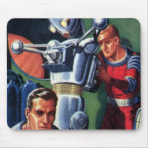 Vintage Science Fiction Astronauts with a Robot Mouse Pad