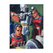 Vintage Science Fiction Astronauts with a Robot Post Card