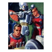 Vintage Science Fiction Astronauts with a Robot Post Card