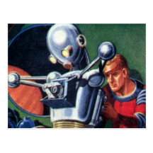 Vintage Science Fiction Astronauts with a Robot Postcard