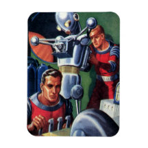 Vintage Science Fiction Astronauts with a Robot Rectangular Magnet