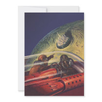 Vintage Science Fiction Flying to the Lunar Cuty Custom Invitations