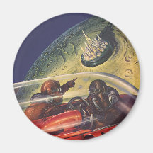 Vintage Science Fiction Flying to the Lunar Cuty Fridge Magnet