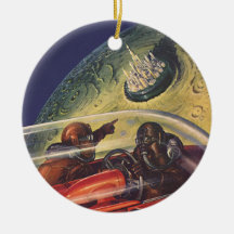 Vintage Science Fiction Flying to the Lunar Cuty Ornaments