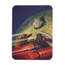 Vintage Science Fiction Flying to the Lunar Cuty Rectangle Magnets