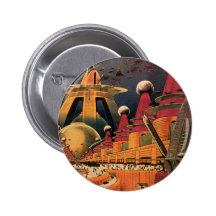 Vintage Science Fiction Futuristic City Flying Car Pinback Buttons