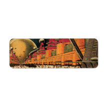 Vintage Science Fiction Futuristic City Flying Car Return Address Labels