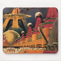 Vintage Science Fiction Futuristic City Flying Car Mousepad