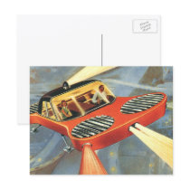 Vintage Science Fiction Futuristic Flying Car Post Cards