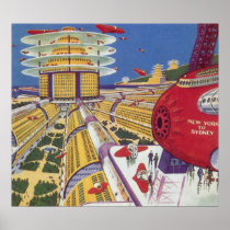 Vintage Science Fiction Futuristic New York City Print