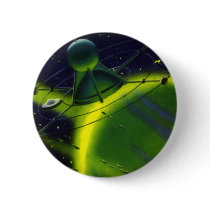 Vintage Science Fiction Green Planet w Spaceship Button