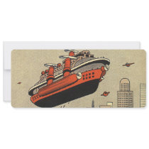 Vintage Science Fiction Helicopter Cruise Ship Personalized Invites