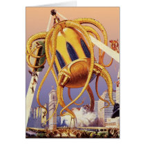 Vintage Science Fiction Octopus Alien Invasion War Greeting Cards