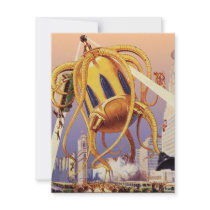 Vintage Science Fiction Octopus Alien Invasion War Invitation