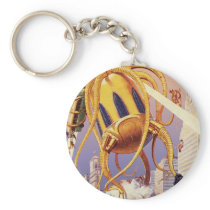 Vintage Science Fiction Octopus Alien Invasion War Keychains