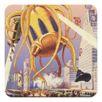 Vintage Science Fiction Octopus Alien Invasion War Stickers