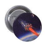 Vintage Science Fiction Rocket in Space over Earth Pinback Button
