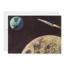Vintage Science Fiction Rocket Over the Moon Earth Invite
