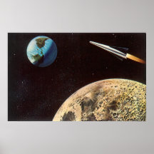 Vintage Science Fiction Rocket Over the Moon Earth Posters