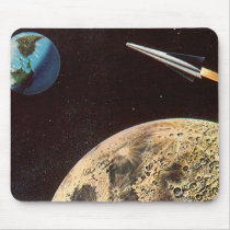 Vintage Science Fiction Rocket Over the on Earth Use Pads