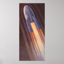 Vintage Science Fiction Rocket Ship in Space Poster