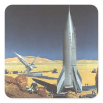 Vintage Science Fiction Rocket Ship on a Planet Stickers