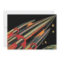 Vintage Science Fiction Rocket Ship, Space, Stars Custom Invites