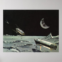 Vintage Science Fiction Rocket Ships Moon Space Print
