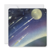 Vintage Science Fiction Rockets Flying in Space Custom Invitations
