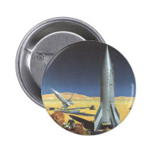 Vintage Science Fiction Rockets on Desert Planet Pinback Buttons