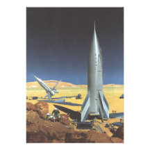 Vintage Science Fiction Rockets on Desert Planet Personalized Invitation