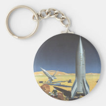 Vintage Science Fiction Rockets on Desert Planet Keychain