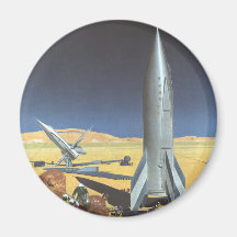 Vintage Science Fiction Rockets on Desert Planet Refrigerator Magnets