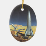 Vintage Science Fiction Rockets on Desert Planet Christmas Tree Ornaments