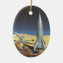 Vintage Science Fiction Rockets on Desert Planet Christmas Tree Ornaments
