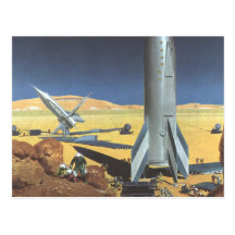 Vintage Science Fiction Rockets on Desert Planet Postcards
