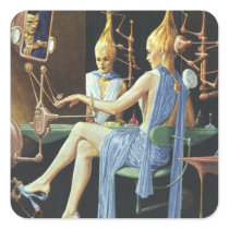 Vintage Science Fiction Spa Beauty Salon Manicures Square Stickers