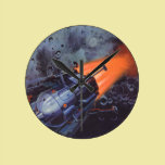 Vintage Science Fiction Space Ship Blasting Off wall clocks