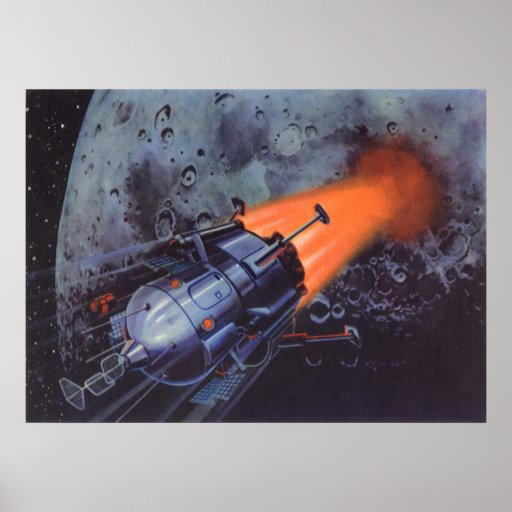 Vintage Science Fiction Space Ship Blasting Off Posters