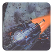 Vintage Science Fiction Space Ship Blasting Off Square Stickers