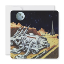 Vintage Science Fiction Space Station on the Moon Personalized Invites
