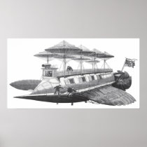 Vintage Science Fiction Steampunk Airship Eclipse Print