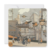 Vintage Science Fiction Steampunk Urban Paris Personalized Invitations