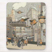 Vintage Science Fiction Steampunk Urban Paris Mouse Pad