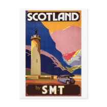 "Vintage Scotland Bus Company Travel Poster" Postcards