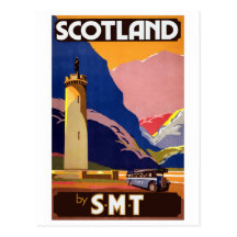 "Vintage Scotland Bus Company Travel Poster" Postcards