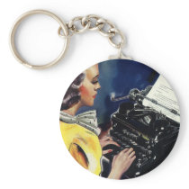 Vintage Secretary Typing a Letter Keychain