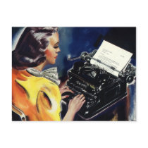 Vintage Secretary Typing a Letter Postcard